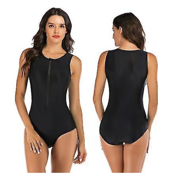 Zip Front Print Kortärmad En-Delad Rash Guard Baddräkt för Kvinnor