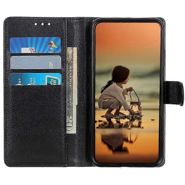 Compatible with Sony Xperia 10 VI Magnetic Case Wallet Leather Phone Case with Litchi Texture Black