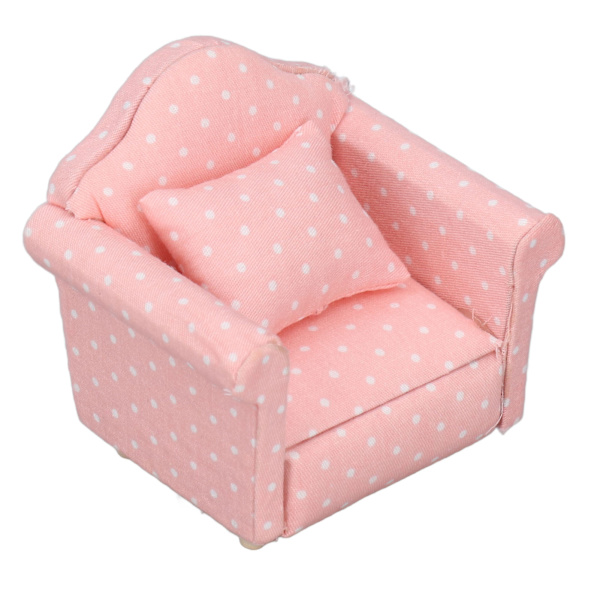 1:12 Dukkehus Mini Sofa Høy Simulering Lenestol Rosa Hvite Polka Prikker Dukkehus Miniatyr Møbler for 1:12 Dukkehus
