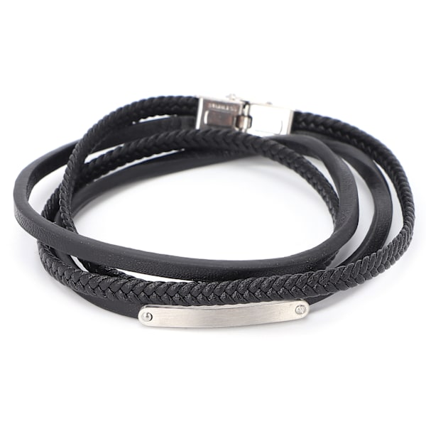 Multilayer Wrap Bracelet Men's Stylish PU Leather Bracelet Black Hand‑Woven Bracelet