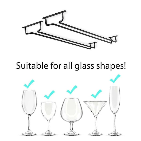 Vinglashållare under skåp - Set om 2 | 40 cm förvaringshylla för upp till 10 glas | Perfekt för kök eller bar (Svart, 2-pack)