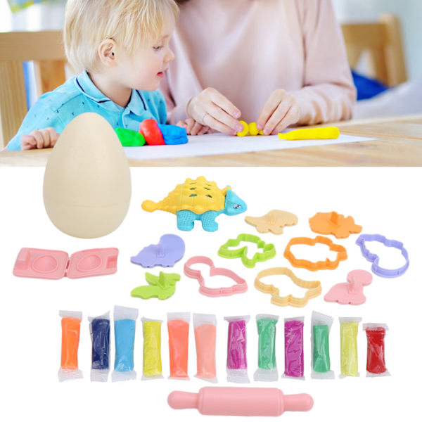 12 väriä savimuottityökalusarja Chilren Holiday Christmas Present Handmade DIY Mud ToyDinosaur Egg