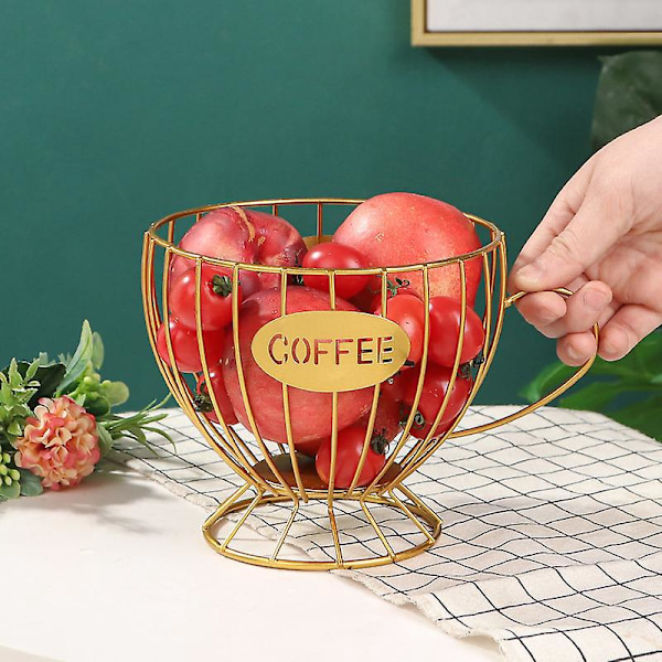 1 st Kaffekapselhållare Stor Kapacitet Förvaring Metallhållare för Kaffekapslar Snacks Frukt, Guld, 14 cm hög