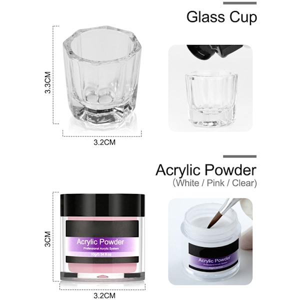 Nagel Akrylpulver Set Akryl Nagelkonst Kits Akrylpulver med Flytande Set