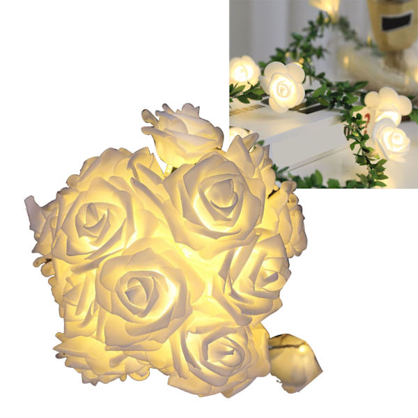 LED-rosblomster ljusslinga Simulerade rosblommor Fe-ljusslingor för bröllop Hemfest Dekoration 20 lampor 9,8ft