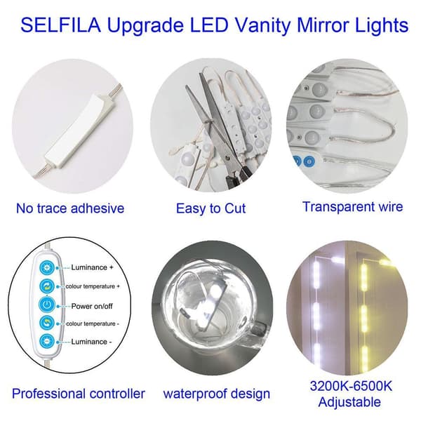 LED Spejllys Dæmpbar Spejlbelysning med 45 LED'er DIY Make-up Lys til Sminkebord USB Make-up Spejllys