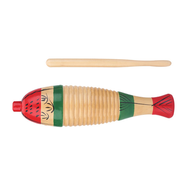 Trä färgglad fisk formad Guiro musikaliskt slaginstrument barn leksak för barn