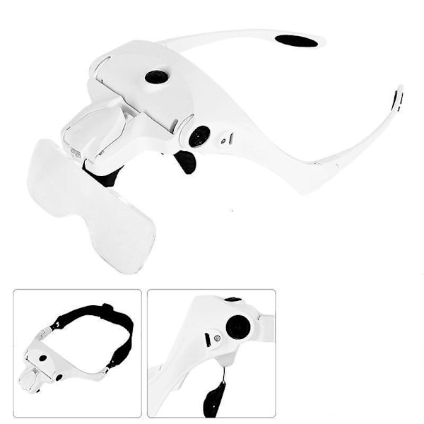 USB-uppladdbart pannband med förstoringsglas och LED-lampa - Smycken, hantverk, klocka (5 linser: 1,0x, 1,5x, 2,0x, 2,5x, 3,5x) - Uppgraderad version