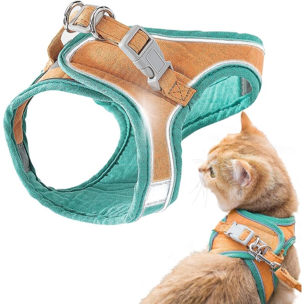 Komfortabel gåsele for grønn katt med bånd og reflekterende trim