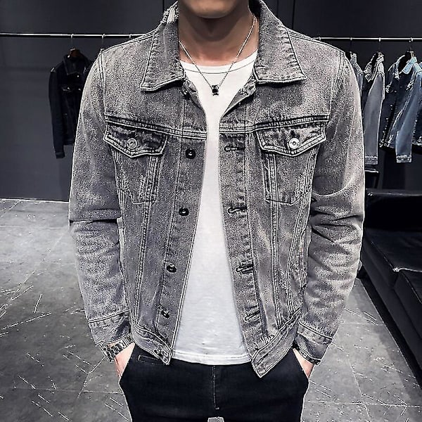 Herre Retro Denim Jakke med Huller - Streetwear Hip Hop Bomber Jakke 4XL FARVE blå