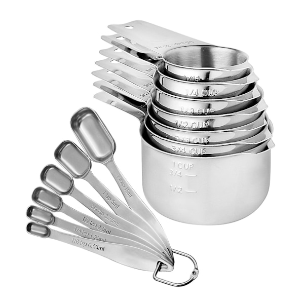 Gourmet Målebeger og Måleskjeer i Rustfritt Stål, 13 Deler, for Matlaging og Baking