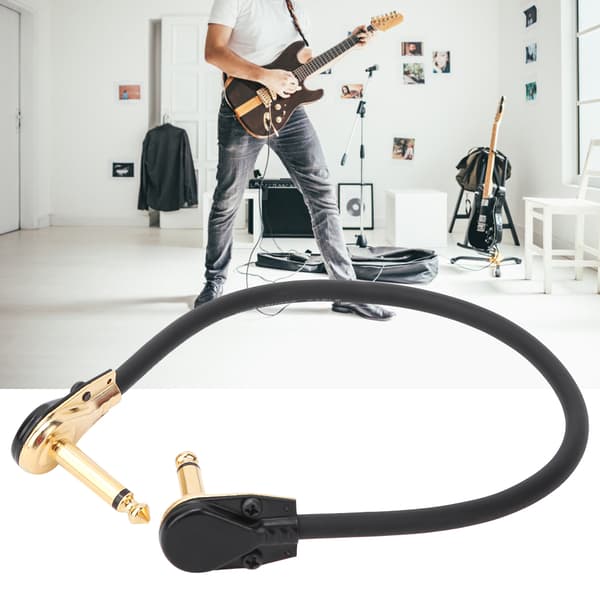 Gitarpedalkabel Svart Gullfarget Rettvinklet Plugg Musikkinstrumenttilbehør 33cm Lengde