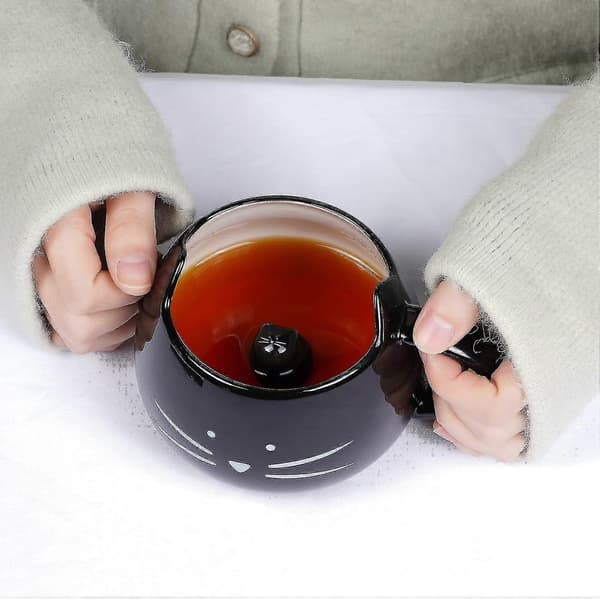 Søt keramisk kattekaffekopp 12 Oz katteelskere katte-tekopper gaver til kvinner jenter svart