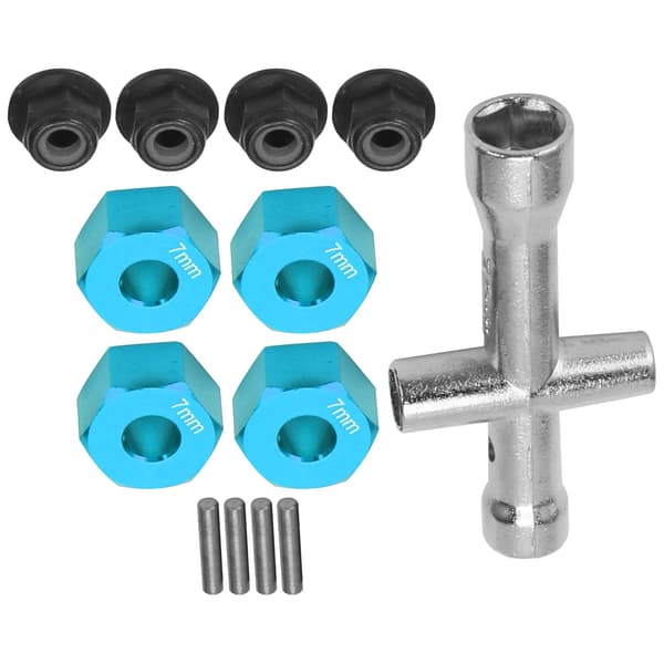 12mm Hjul Hex Nav Adapter 7mm Tjock M4 Fläns Låsmutter Korsnyckel Set för 1/10 RC Bil Blå