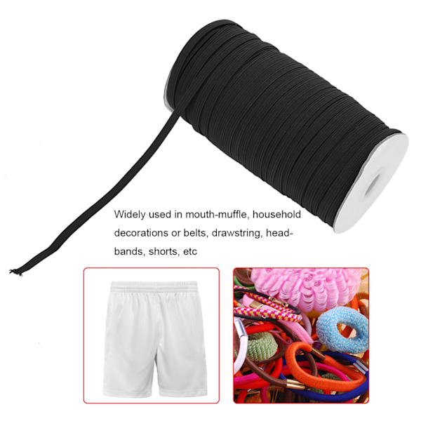 0,6 cm 90 m/rull flat elastiske snorer elastiske tråder kabelstrenger for DIY-klær håndverk svart