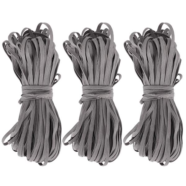 3st 6mm Polyester Elastiskt Band Flexibelt Rep Tejp Klädtillbehör 30 Yards/Rulle Grå