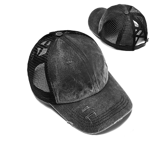 Slarvig Hög Hårknut Hästsvans Justerbar Glitter Mesh Truckerkeps Baseballkeps