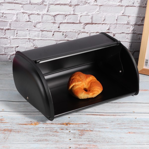 Stor kapacitet Rustfrit stål Brød Box Holder Bin Container Køkken Opbevaring Organizer Sort