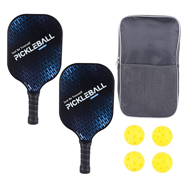 2 stk. Pickleball-padler i holdbart kulstof PE med behageligt greb og lav vægt Pickleball-sæt med 4 bolde til udendørs brug Hjemme Sort og blå