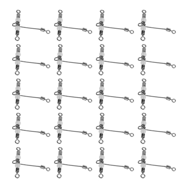 20 stk T-form lysende fiskeswivel 3-veis kobling Cross Line rullende svivel med perler 4x5 #