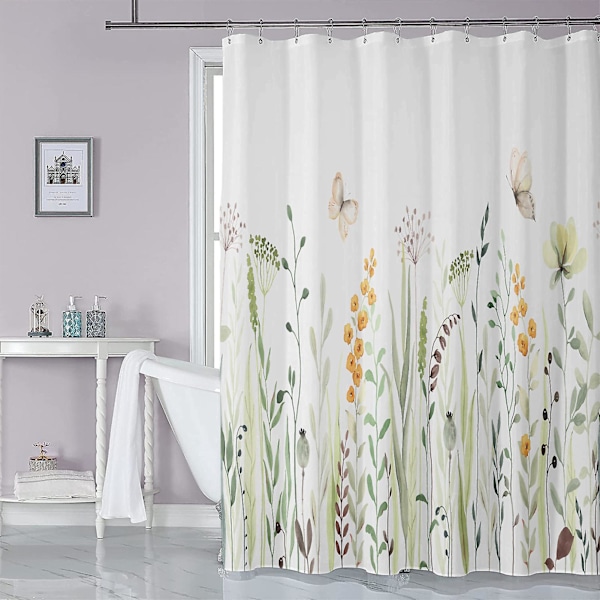1 stk Blomsterplanter Sommerfugl Mønster Bruseforhæng, Skimmelresistent, Vandafvisende Bruseforhæng, 180 x 180 cm