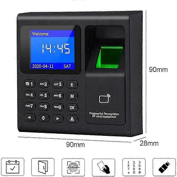 Biometrisk RFID Adgangskontrolsystem RFID Tastatur USB Fingeraftrykssystem Elektronisk Tidtagning Atten