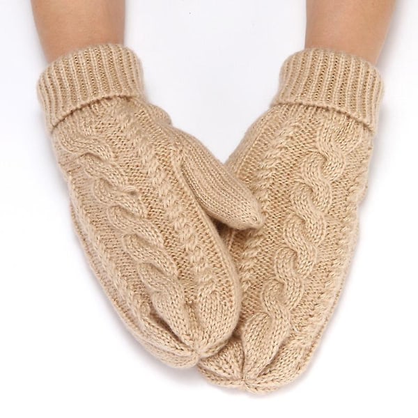 Varme Ullstrikkvotter for Kvinner Vinter Tykke Votter Beige