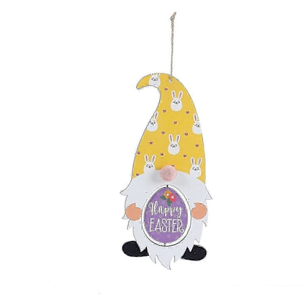 Glad Påsk Ornament i Trä Trägnom för Dockdörr Hängande Hänge Gul