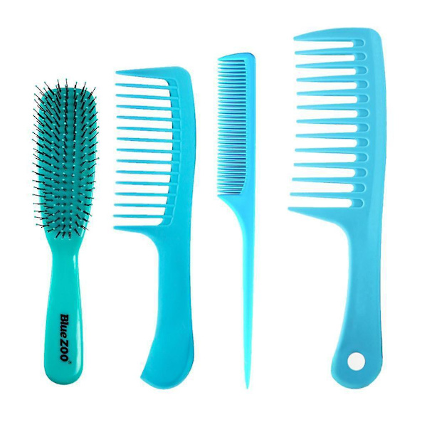4 st Hårfriseringsborstar Kammar Hårsalong Styling Barber Kammar Kit Blå