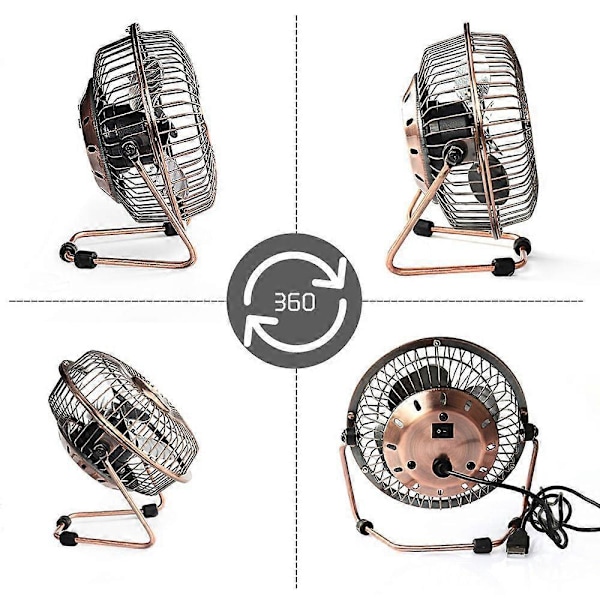 Mini USB Skrivebordsvifte Fleksibel 360 Rotasjon Kjølende Bordvifte med USB Metallskall Stille 4 Tommer for Hjemmekontor Laptoper PC Datamaskin Bronse