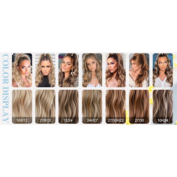 (blond brun blanding) 60 cm lang krøllet hestehale med snøring med lange naturlige krøller, varmebestandig syntetisk parykk
