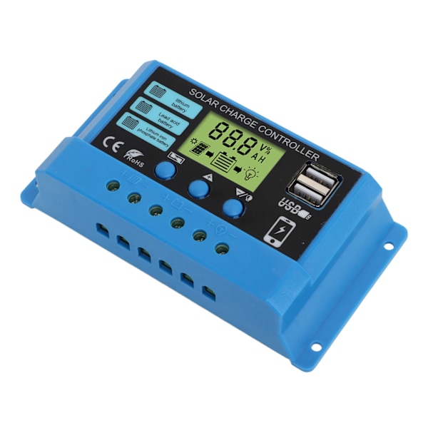 Solcelleladningsregulator 12V 24V Batteri Solpanel Ladningsregulator til Hjem RV 20A