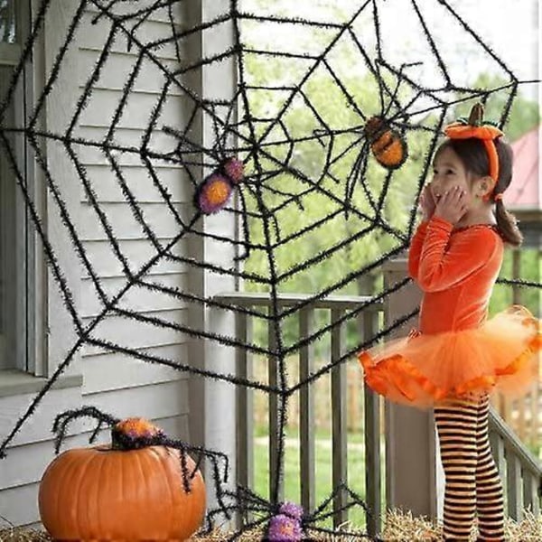 Jättimäinen hämähäkinverkko ja jättimäiset hämähäkit Halloween-koriste, pelottava ulkokoriste Halloweeniin, kummitustalon koristeet (2 kpl)
