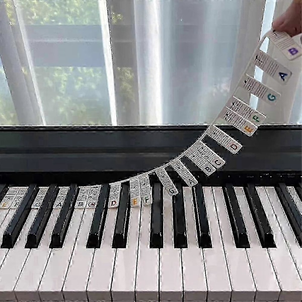 Avtagbara Tangentbordsdekaler för Piano Återanvändbara Silikon 88 Tangenter Piano Noter Guide Klistermärken
