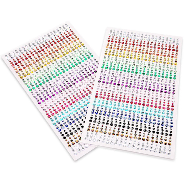 Ansigtssten - Selvklæbende Rhinestones - 1800 Stykker, 15 Farver, 3mm 4mm 5mm