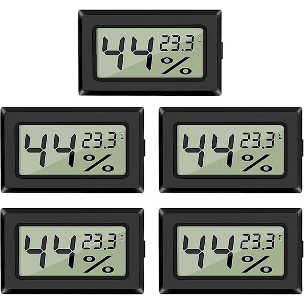 Digitalt hygrometer termometer 5-pakke - LCD-skærm, mini temperaturmåler og fugtighedsmåler til drivhus, biler, hjem, kontor (sort)
