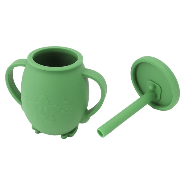 230ml Toddler Cups Silicone Training Sippy Cups with Straw Lid Non Slip Handles Spill Proof Trainer Cup for Baby Toddler Infant Green