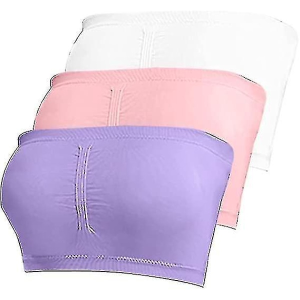 Women's 3-Piece Padded Bandeau Bra Set in 3XL - Purple, Pink, White