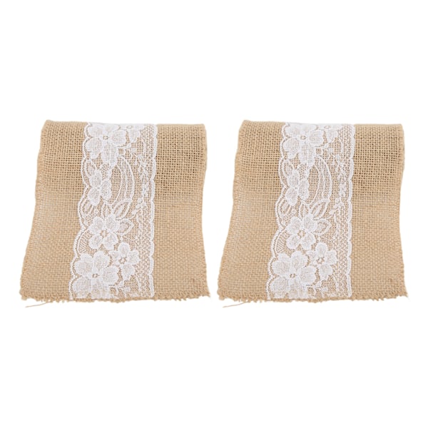 2 st Burlap Spetsband 2,4 m Längd Mjuk Hållbar Slumpmässig Klippning Enkel Elegant DIY Bordsdekoration
