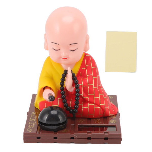 Liten buddhistisk munk solornament, lysenergisensor, automatisk nikkende, bankende munkdekorasjon for kontor, hjem, bil, gave, rød