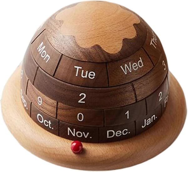 Trä permanent kalender, planetformad trä permanent kalender, månad vecka dag display kalender, trä bords hantverk för inomhus hem