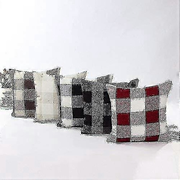 2 kpl Ruudulliset Tartan Pellava Heittotyynynpäälliset Tyynynpäällinen Kotiin Zekai Kahvi