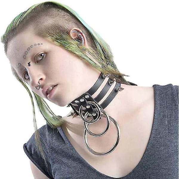 Lagerad Gotisk Nitarhalsband Svart Konstläder Kvinnors Cosplay Tillbehör