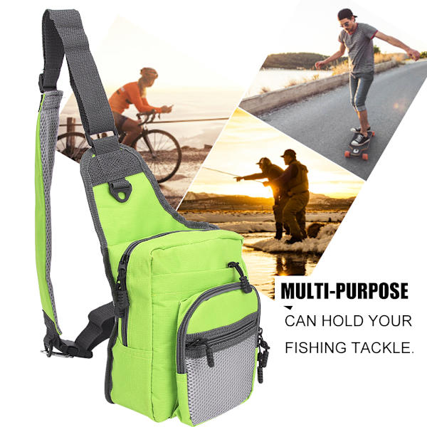 Polyester multifunktionelt fiskegrej Crossbody taske Udendørs Sport Vandring Rejse Skuldertasker (grøn)