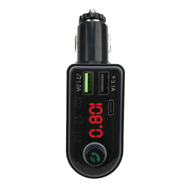 FM-sender MP3 Bluetooth Version 5.0 Digitalt Display Farverig Stemningsbelysning Håndfrit Opkald