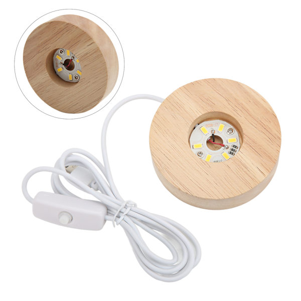 LED-ljusbas USB-gränssnitt Ekträmaterial Rund 2cm/0,8in Tjocklek Lysande Dekorativ Displaylampa för Hem 5V Varm Ljusbas