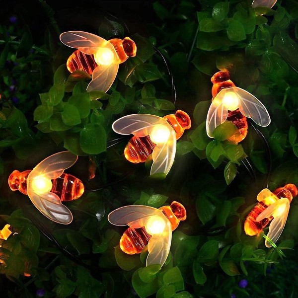 50 Varmvita LED Solar Fairy Lights med Bee Design - 7 meter