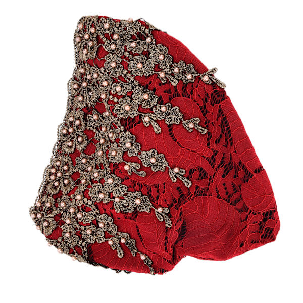 Mote Mote Kvinner Muslimsk Sjal Turban Inntrekkbar Retro Brodert Perlehatt Maroon