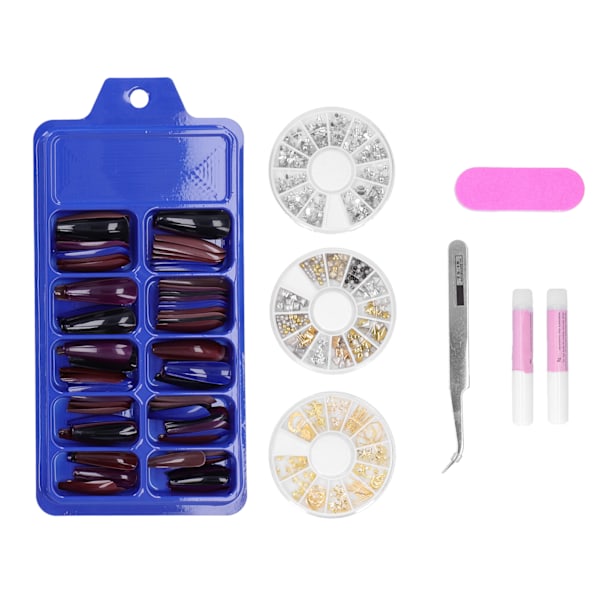 ABS Long Colored Fake Nails Artificial Full Cover Nail Manicure Tips Stickers with Case51