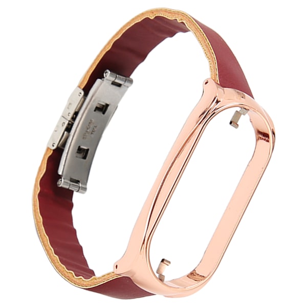 Rostfritt stål PU-läderrem med case Smart Watch bytestillbehör Passar för Mi Band 7 Brun och guld